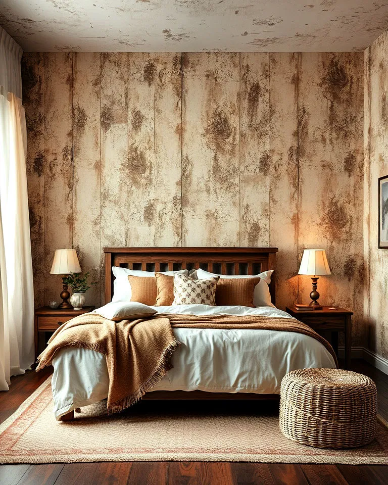 distressed vintage wallpaper bedroom