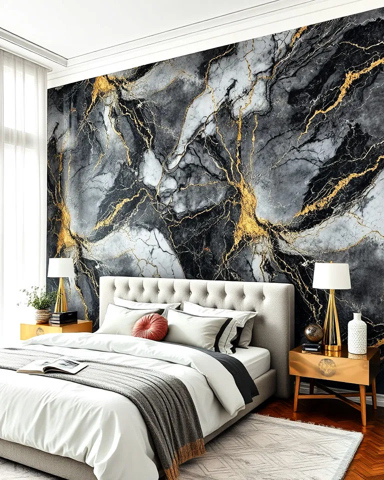 metallic marble wallpaper bedroom