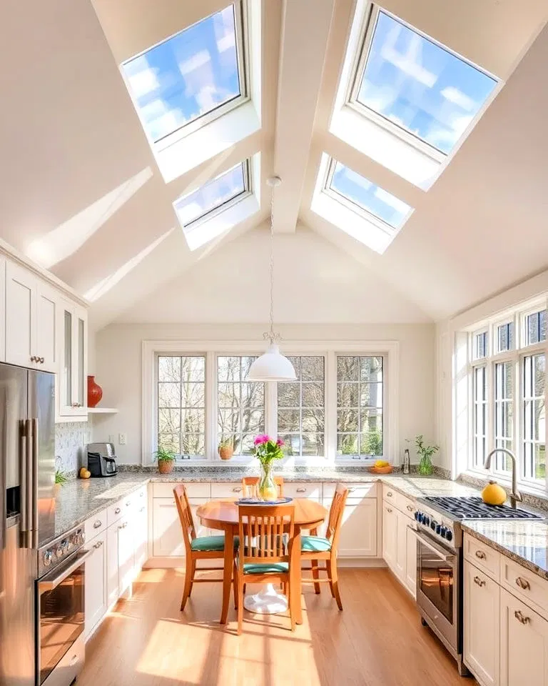 sunroom kitchen with skylights