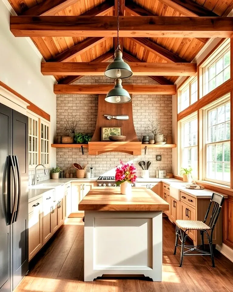 rustic sunroom kitchen with exposed beams