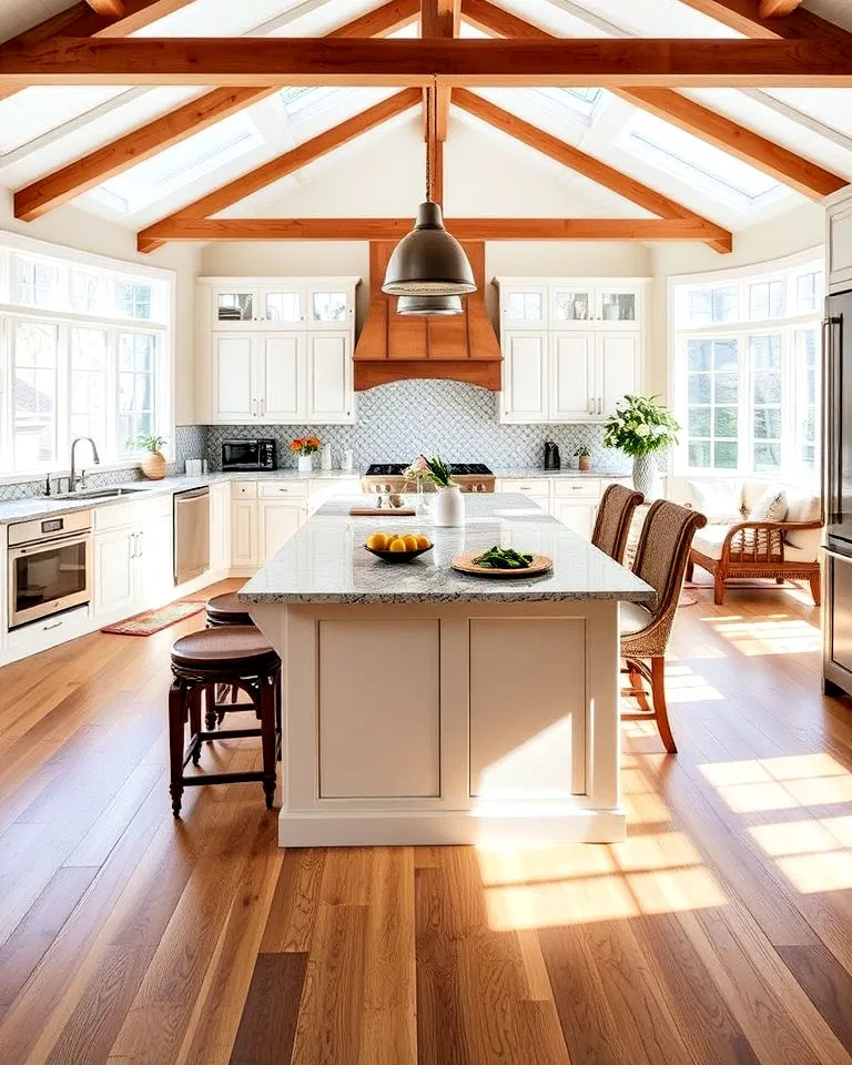 open plan sunroom kitchen with island
