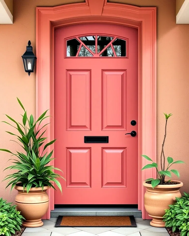 subtle coral pink front door