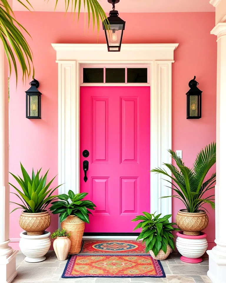 tropical flamingo pink front door