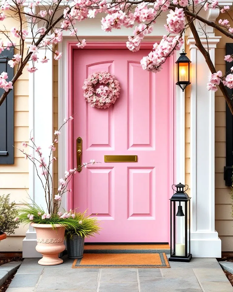 romantic cherry blossom pink front door