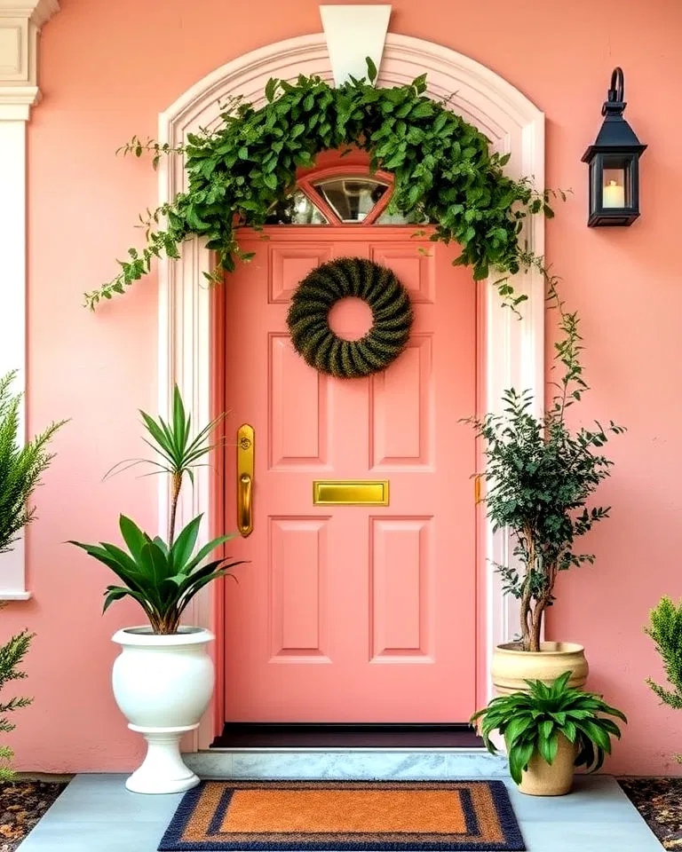 glowing peachy pink front door