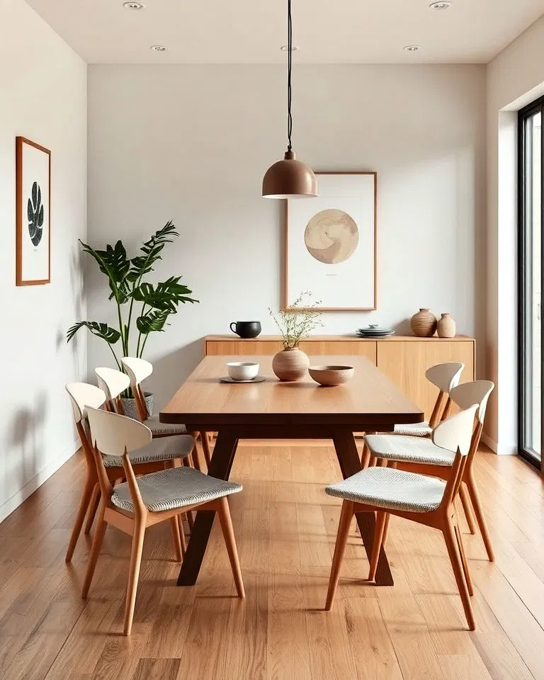 Scandinavian and Japanese dining sets in Japandi interiors