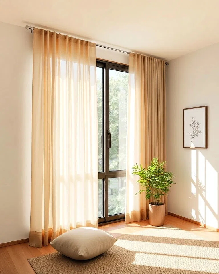 Minimalist window treatments in Japandi interiors
