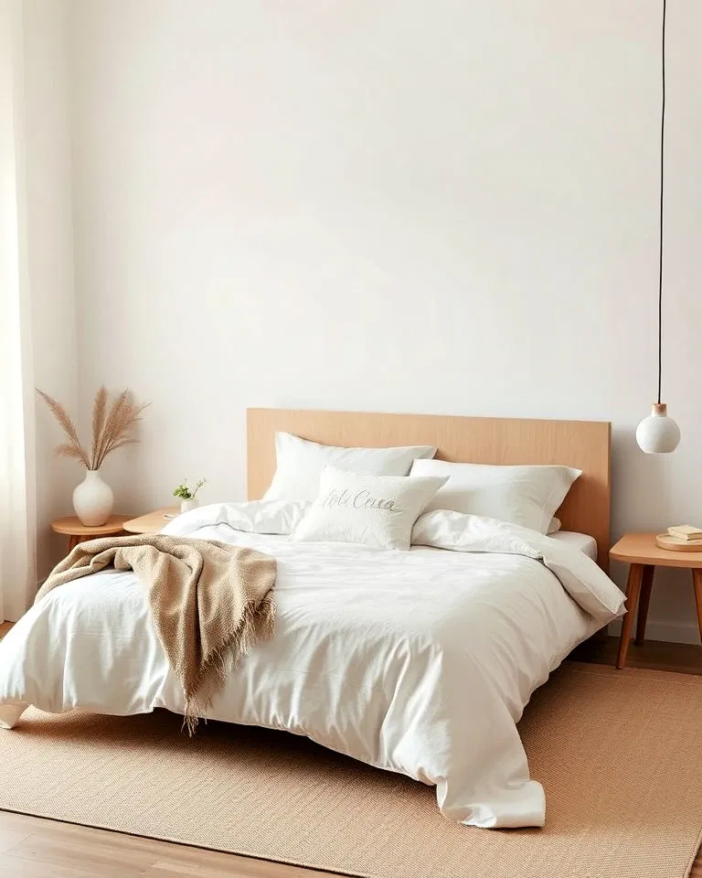 Minimalist bedding in Japandi interiors