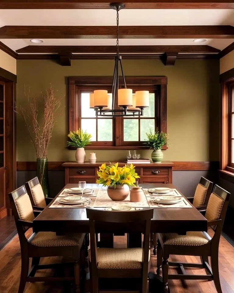 craftsman dining room with an earthy color palette