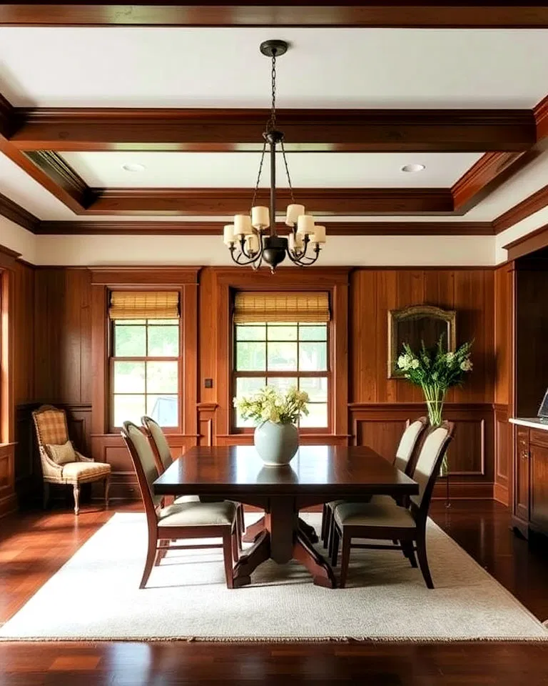 craftsman style dining room with classic wainscoting