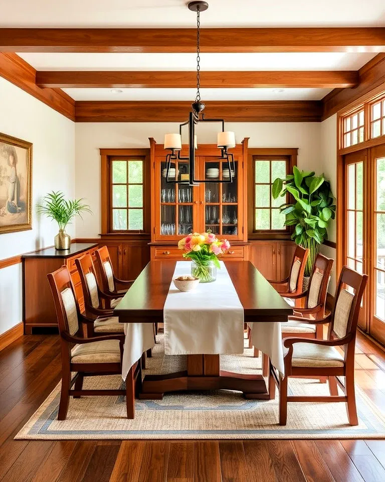 craftsman dining room with warm wood tones