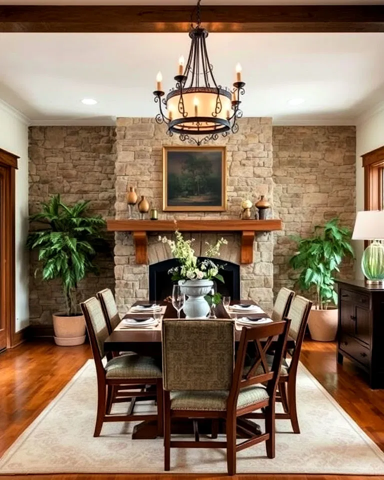 craftsman dining room with natural stone accents