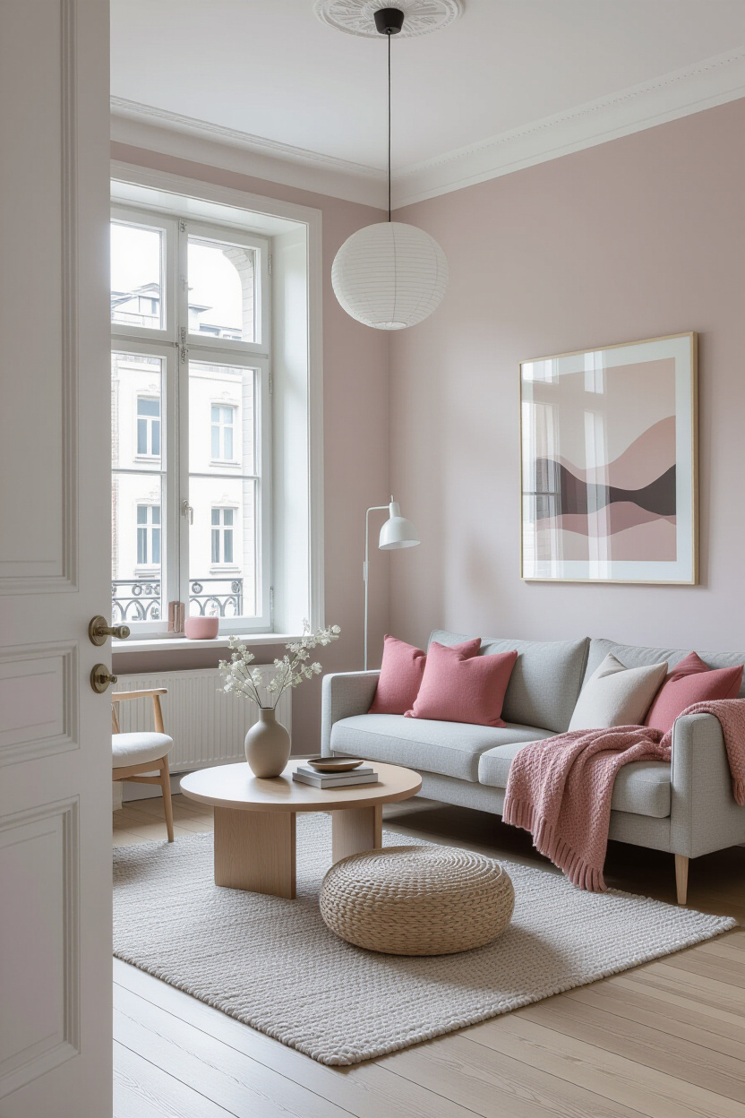Blush and Gray Living Room Walls