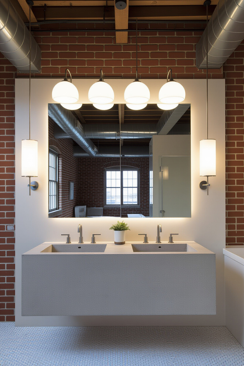 industrial bathroom lighting with concrete vanity