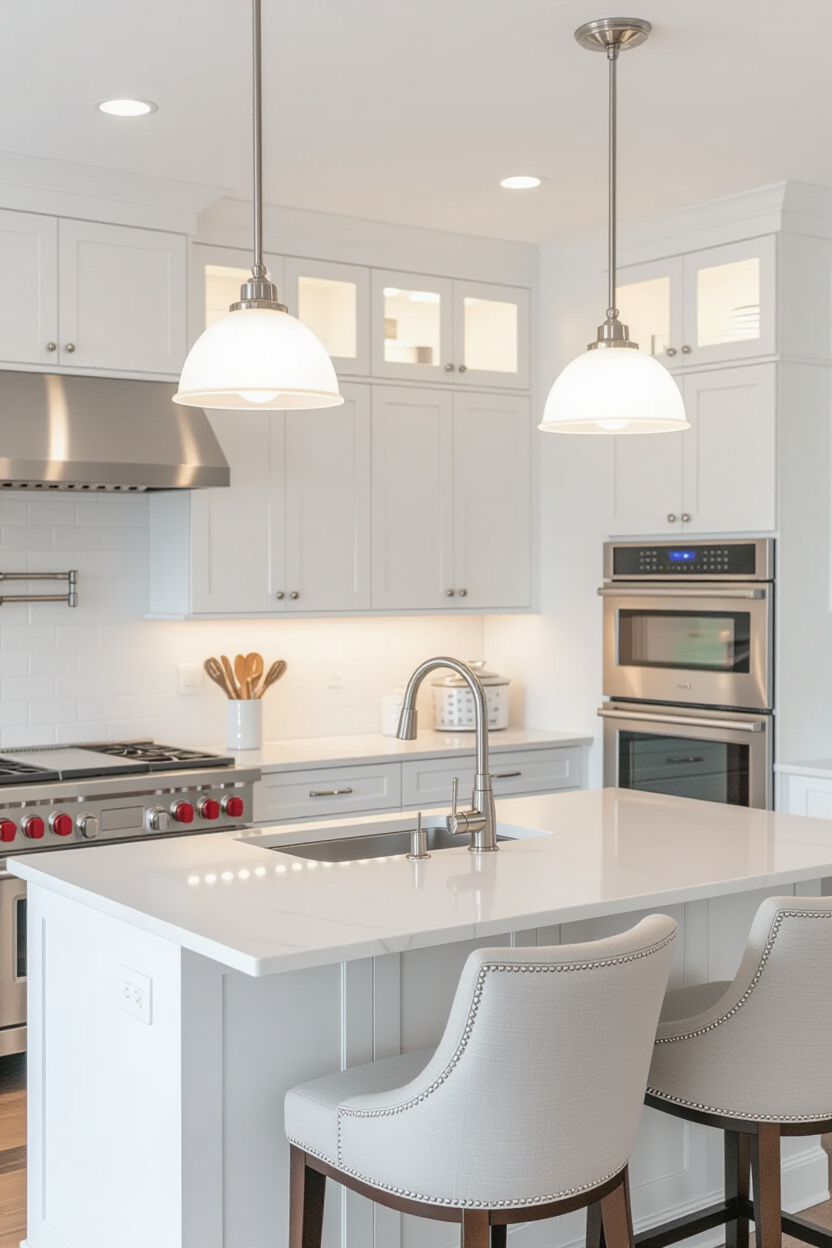 modern kitchen with industrial pendant lighting