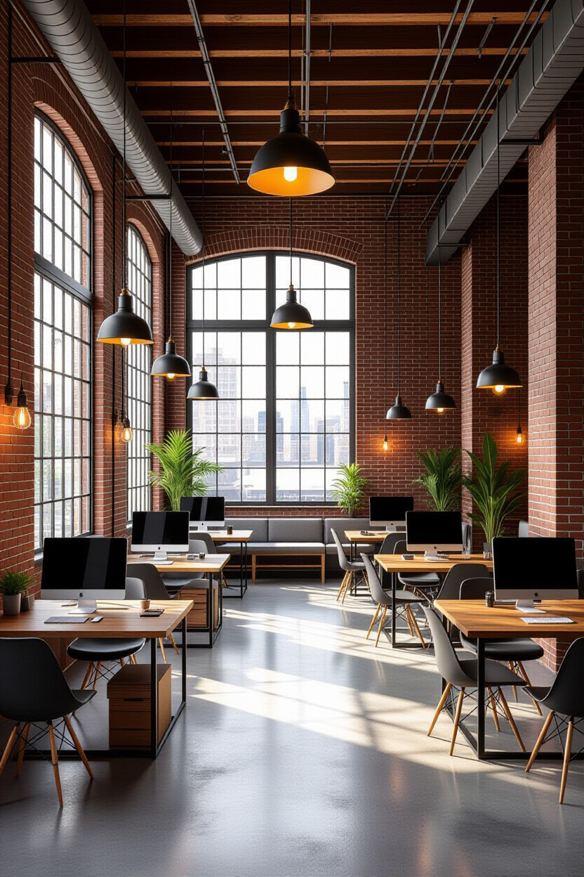 industrial loft with natural and artificial lighting