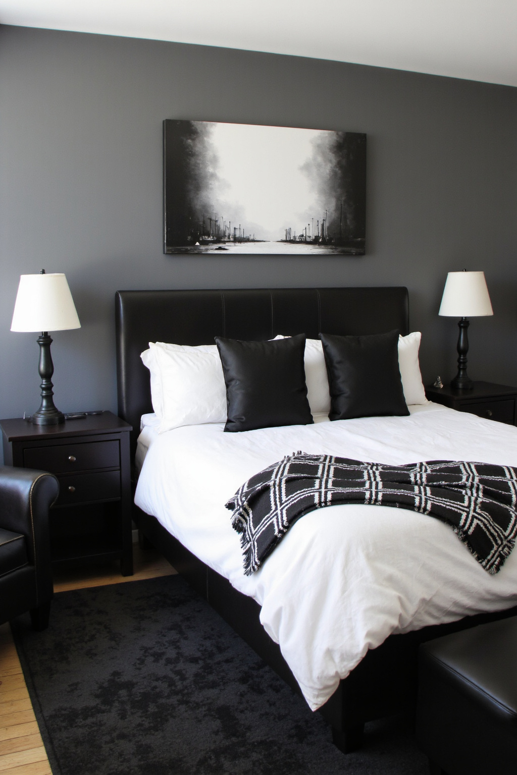 modern monochrome gray and black bedroom