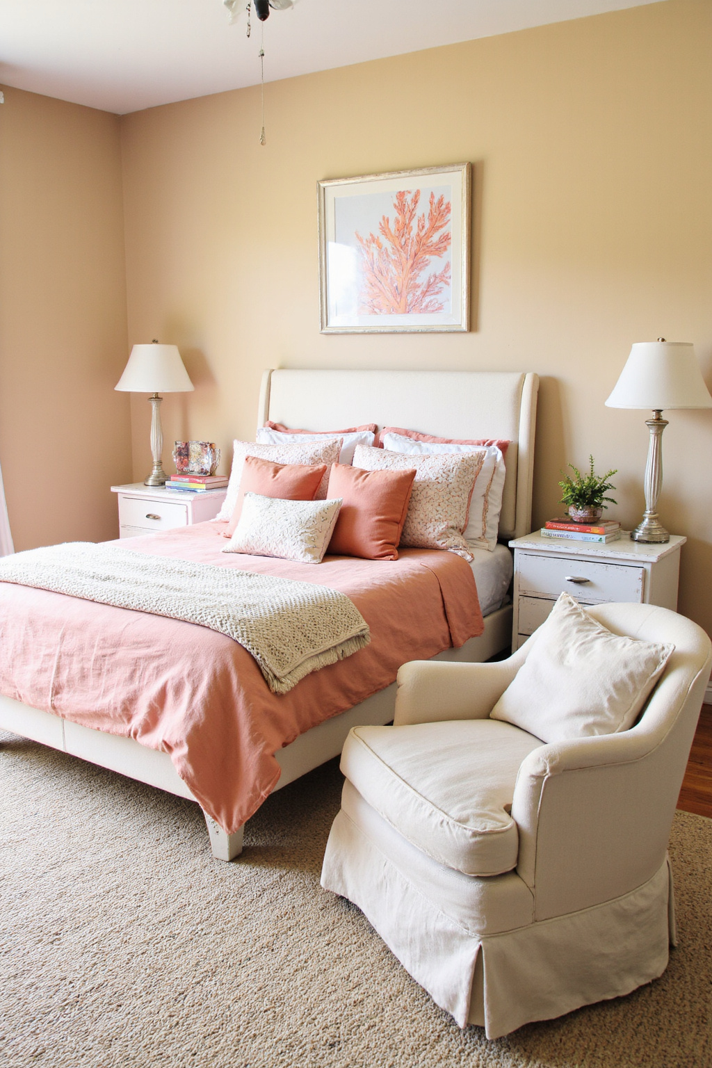 coral bedroom, coral bedroom decor, coral walls bedroom, salmon walls bedroom, coral color bedroom ideas
