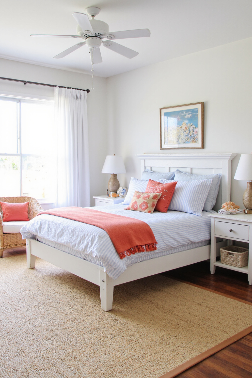 salmon bedroom, coral bedroom aesthetic, beach apartment bedroom, aqua coral bedroom, summer bedroom ideas