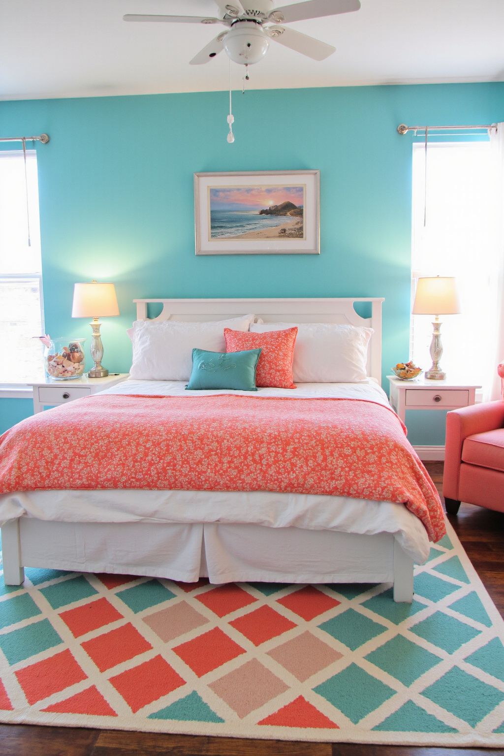 coral bedroom aesthetic, salmon bedroom, coastal bedrooms pink, pink coastal bedroom ideas, peach coastal bedroom