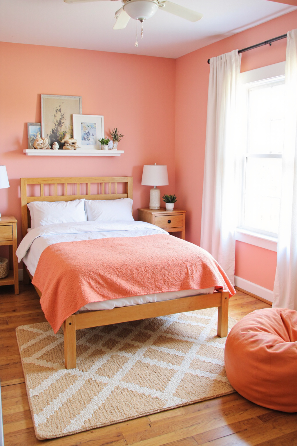 coral bedroom, coral bedroom decor, coral bedroom ideas for adults, yellow room inspiration, coastal room ideas