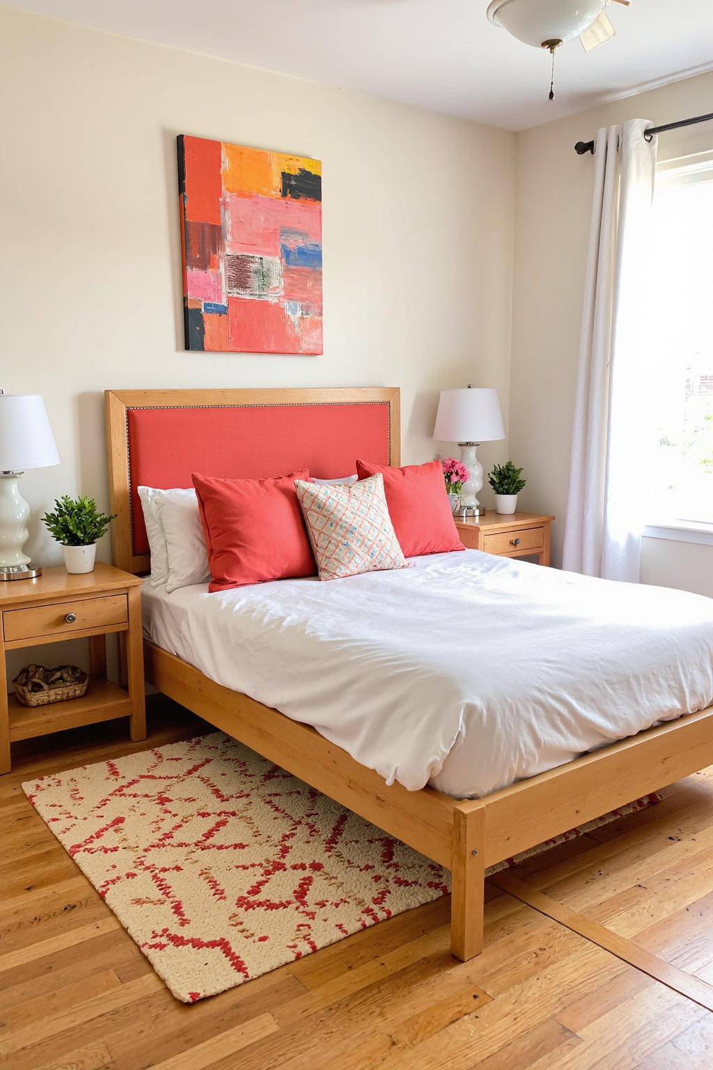 salmon bedroom, coral bedroom, salmon walls bedroom, bright coastal bedroom, peach bedroom ideas paint