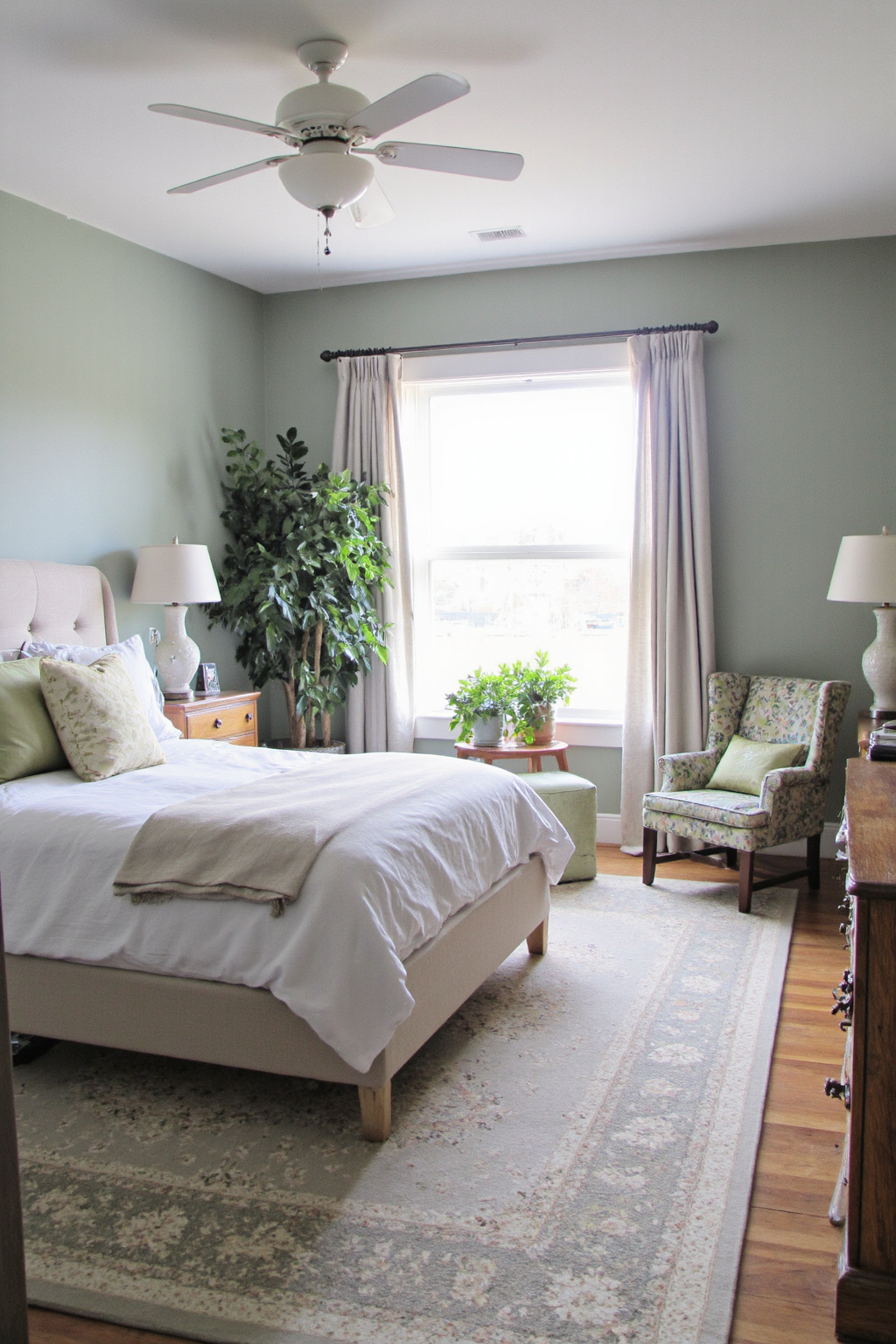 sage green bedroom, green bedroom, green bedroom walls, restful green bedroom, moss green bedroom decor