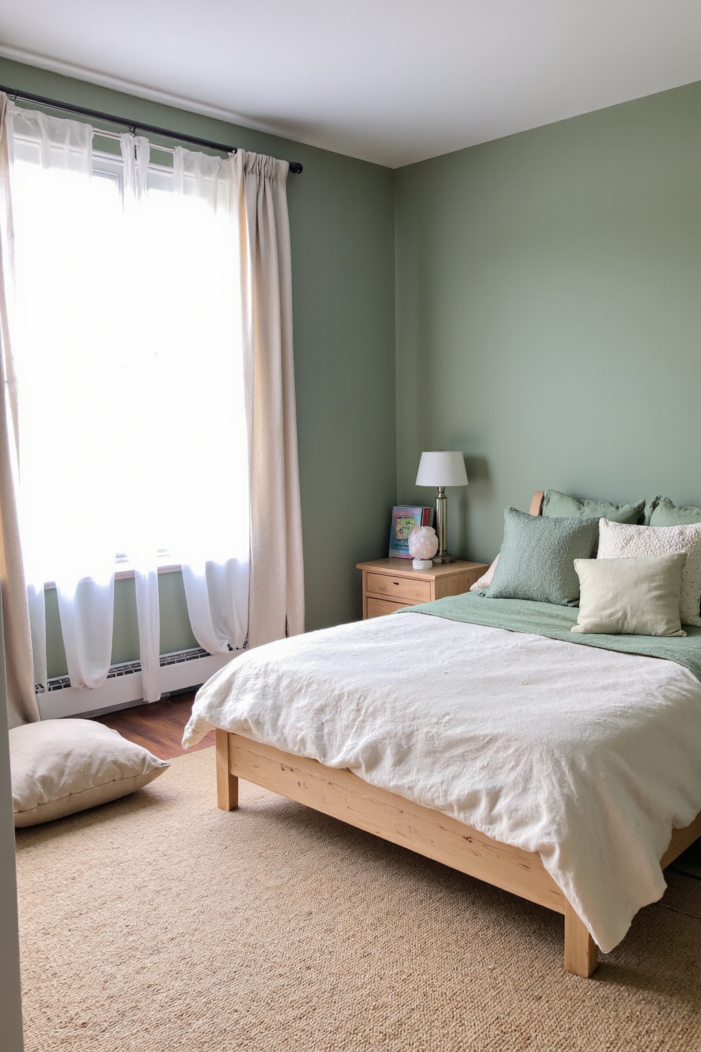 sage green bedroom ideas, green walls, restful green bedroom, green room ideas, green bed inspiration