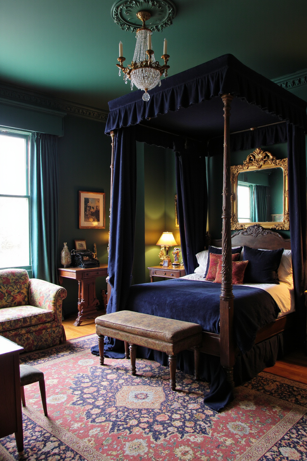 green walls, green bedroom ideas, dark sage bedroom ideas, dark green rooms, green wooden bedroom