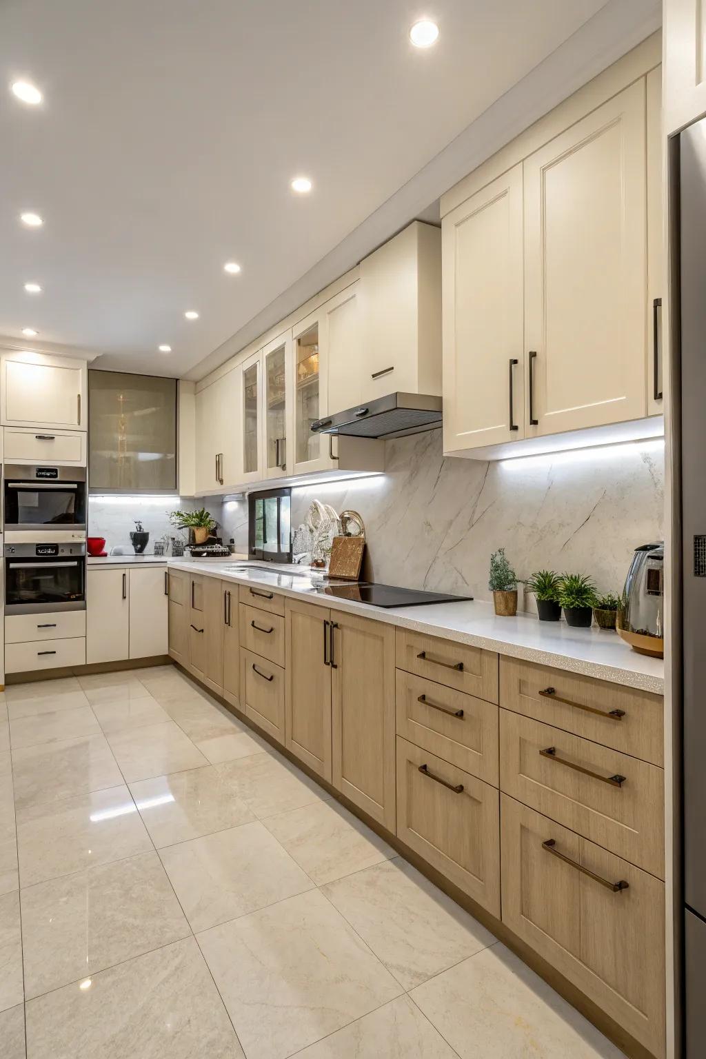 Two-tone cabinetry adds dimension and charm.