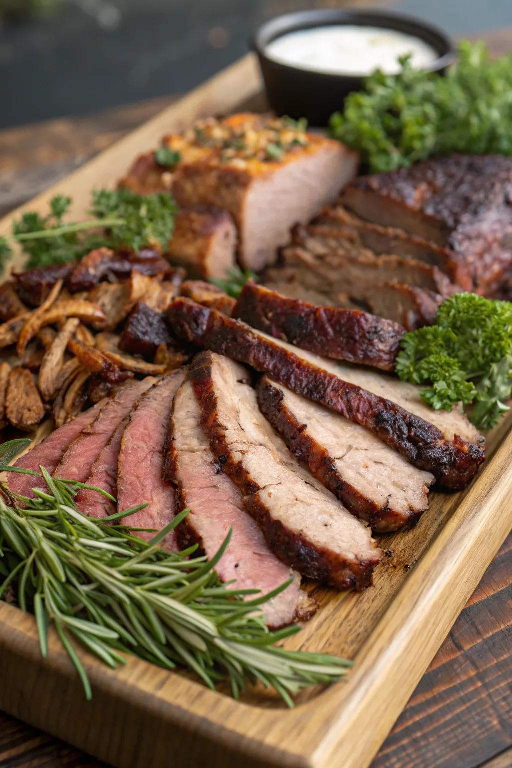 Assortment of smoked BBQ meats as the focal point