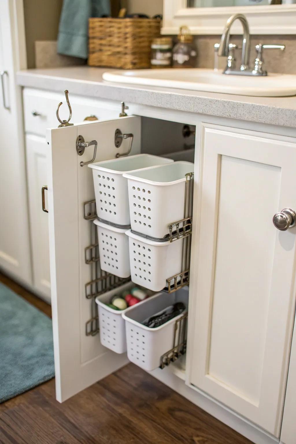 Creative storage ideas using the back of cabinet doors.