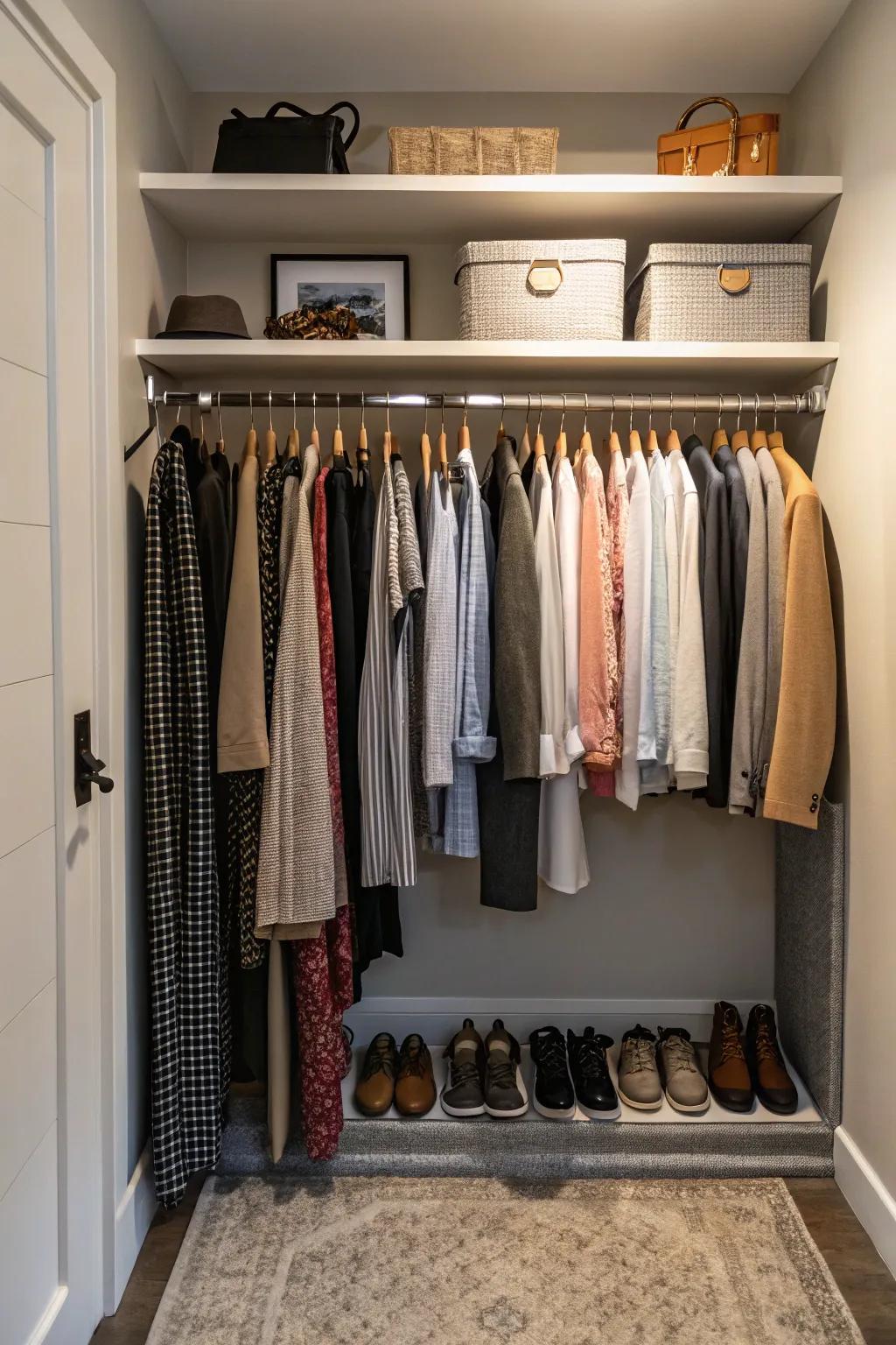 Enhance your closet space by installing an additional hanging rod.