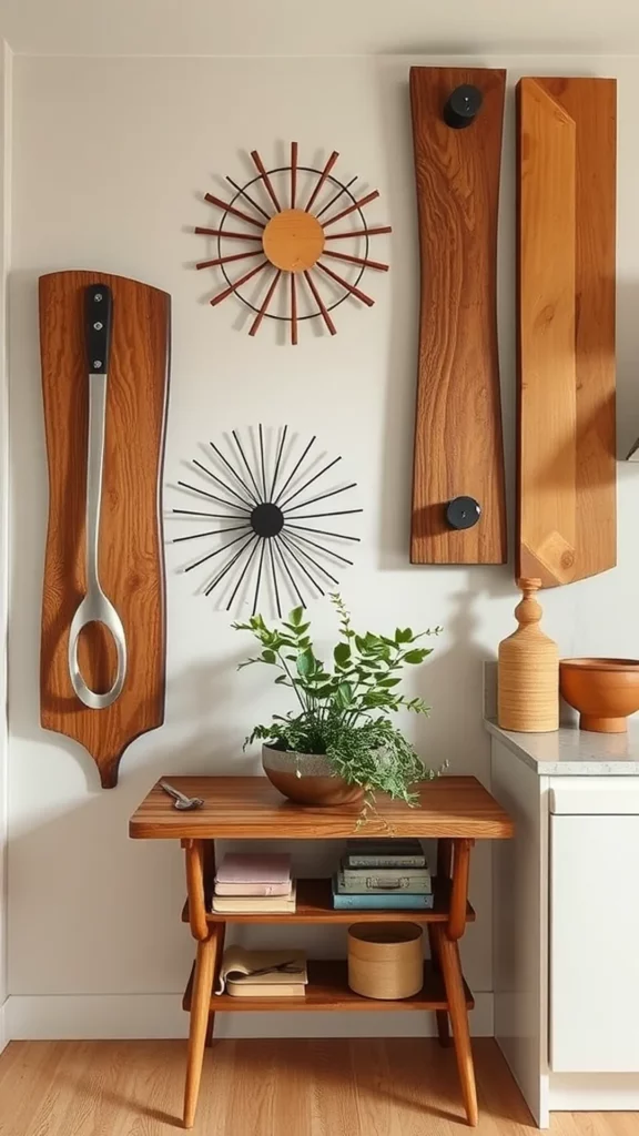 Mid-century modern sculptural wall art in kitchen