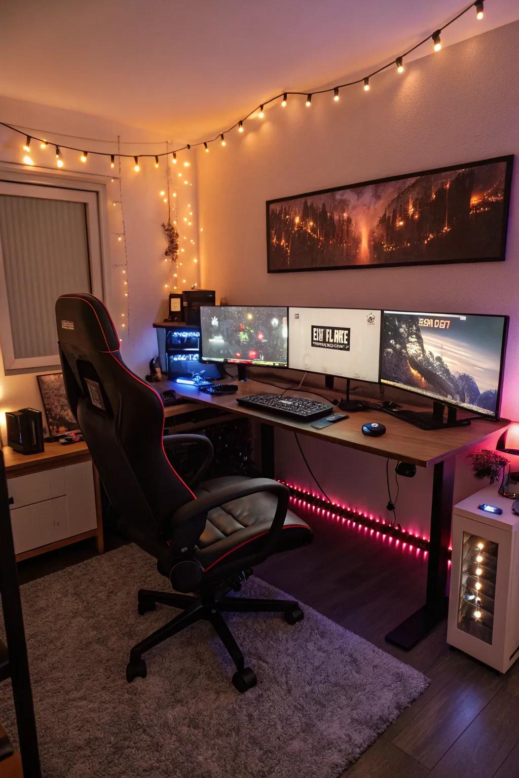 Triple monitor setup for an immersive gaming experience