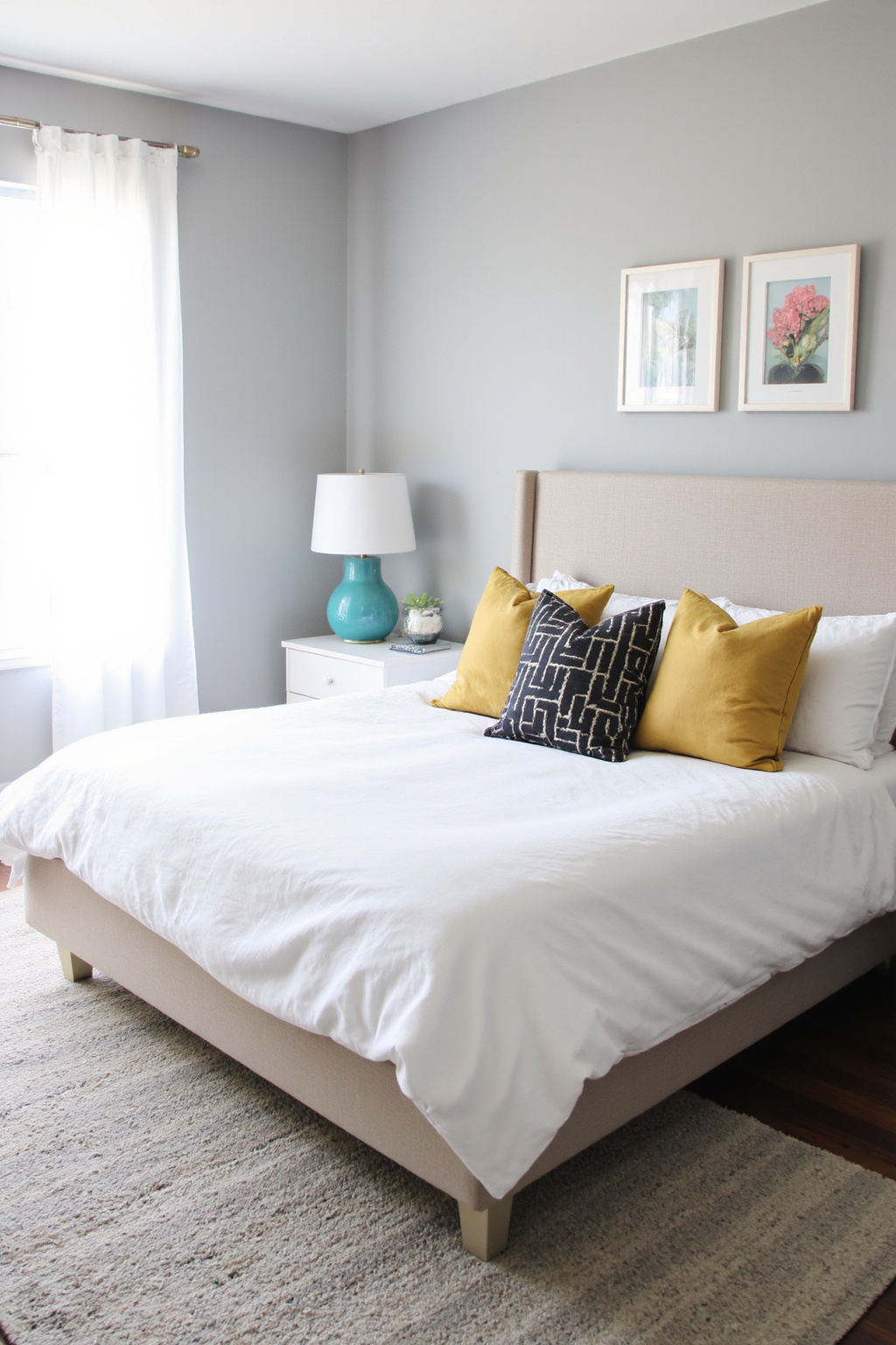 gray bedroom color schemes with vibrant accents