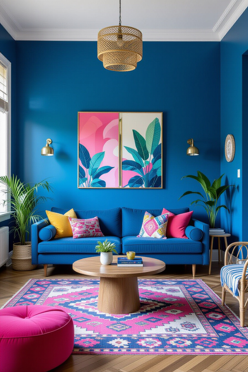 Dynamic Blue Living Room Walls